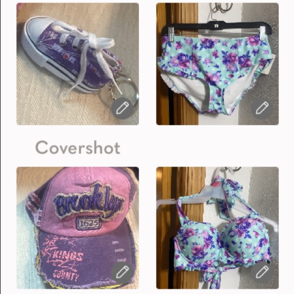 Bathingsuit 🌸 top/M bottoms/S 👟keychain & Brooklyn🧢